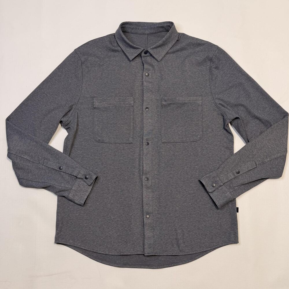 Lululemon Overshirt Mens Large Gray Long Sleeve Snap Front Hidden Zip Pocket